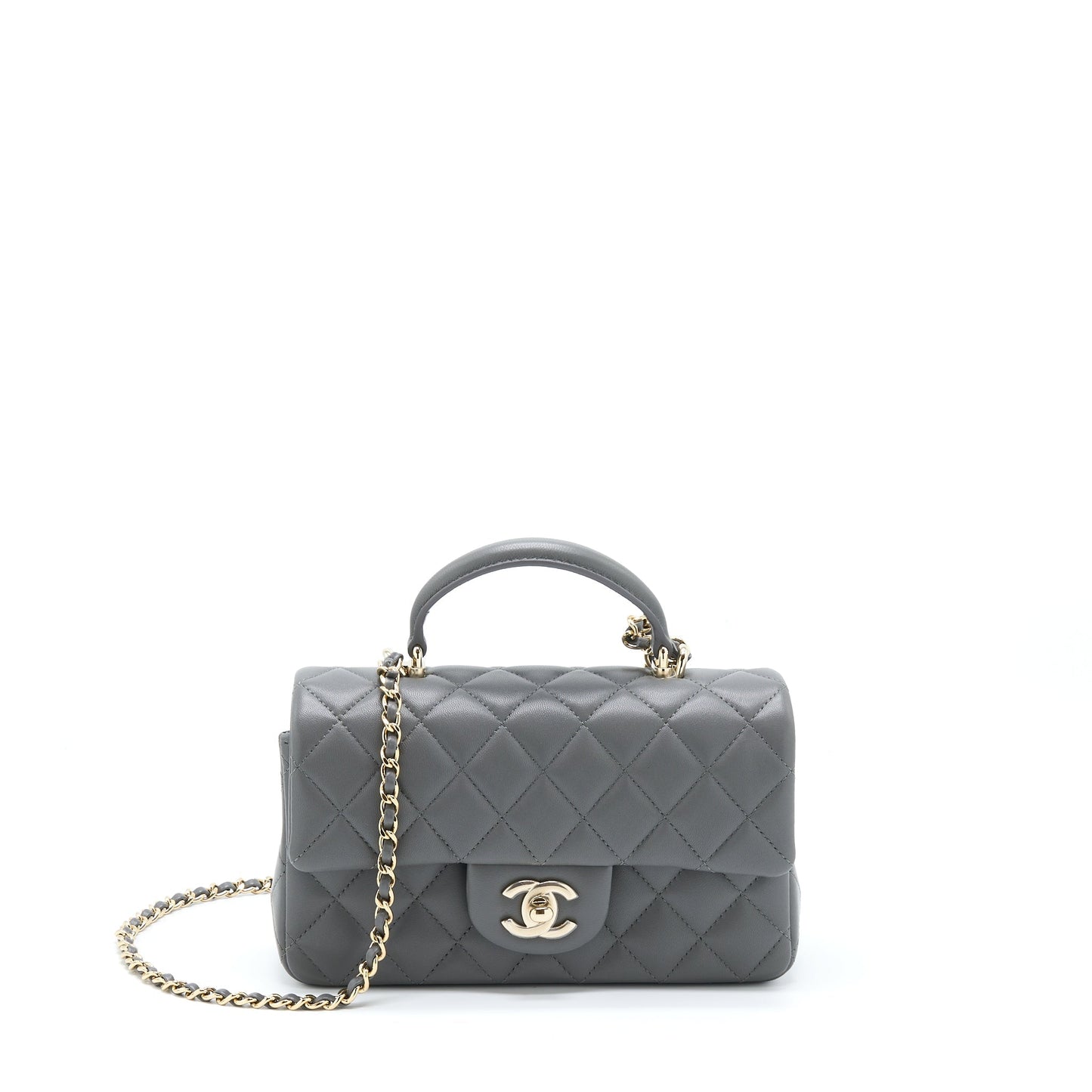 Chanel 22A Top Handle Mini Rectangular Flap Bag Lambskin Grey L
