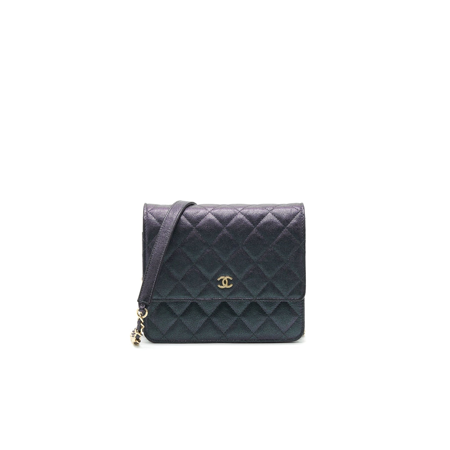 Chanel Classic Square Wallet on Chain Caviar Iridescent Purple LGHW Crossbody