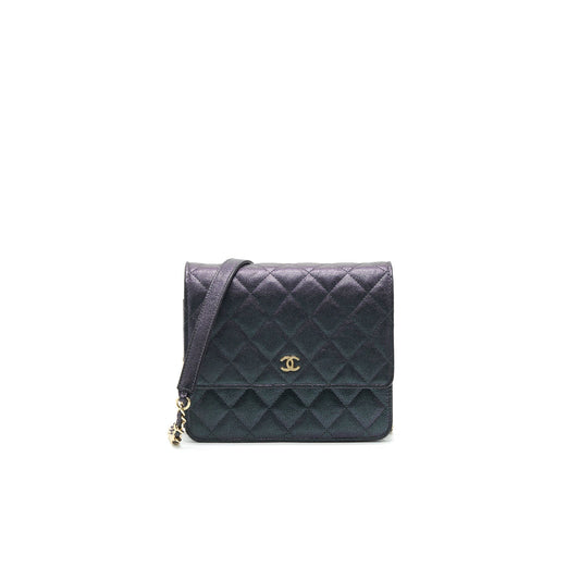 Chanel Classic Square Wallet on Chain Caviar Iridescent Purple LGHW Crossbody