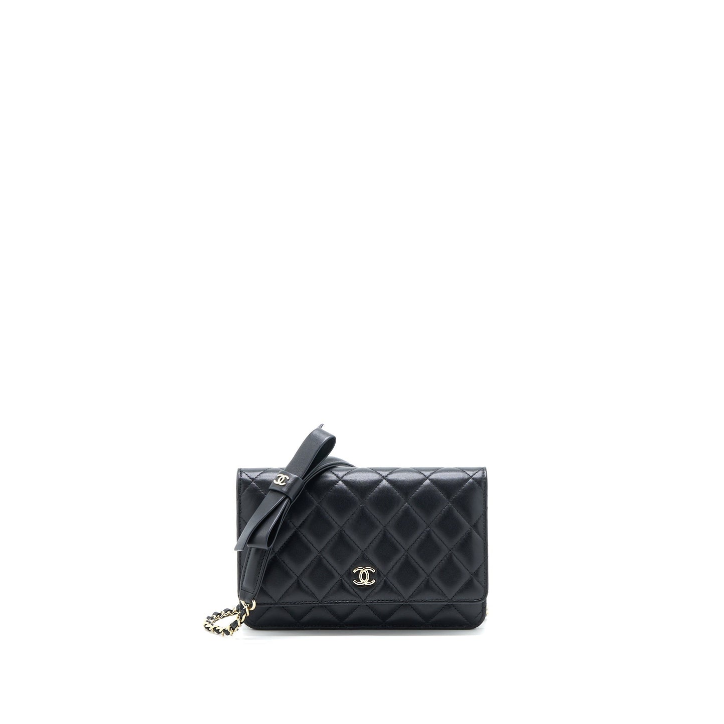 Chanel Ribbon Wallet On Chain Lambskin Black L (Microchip)