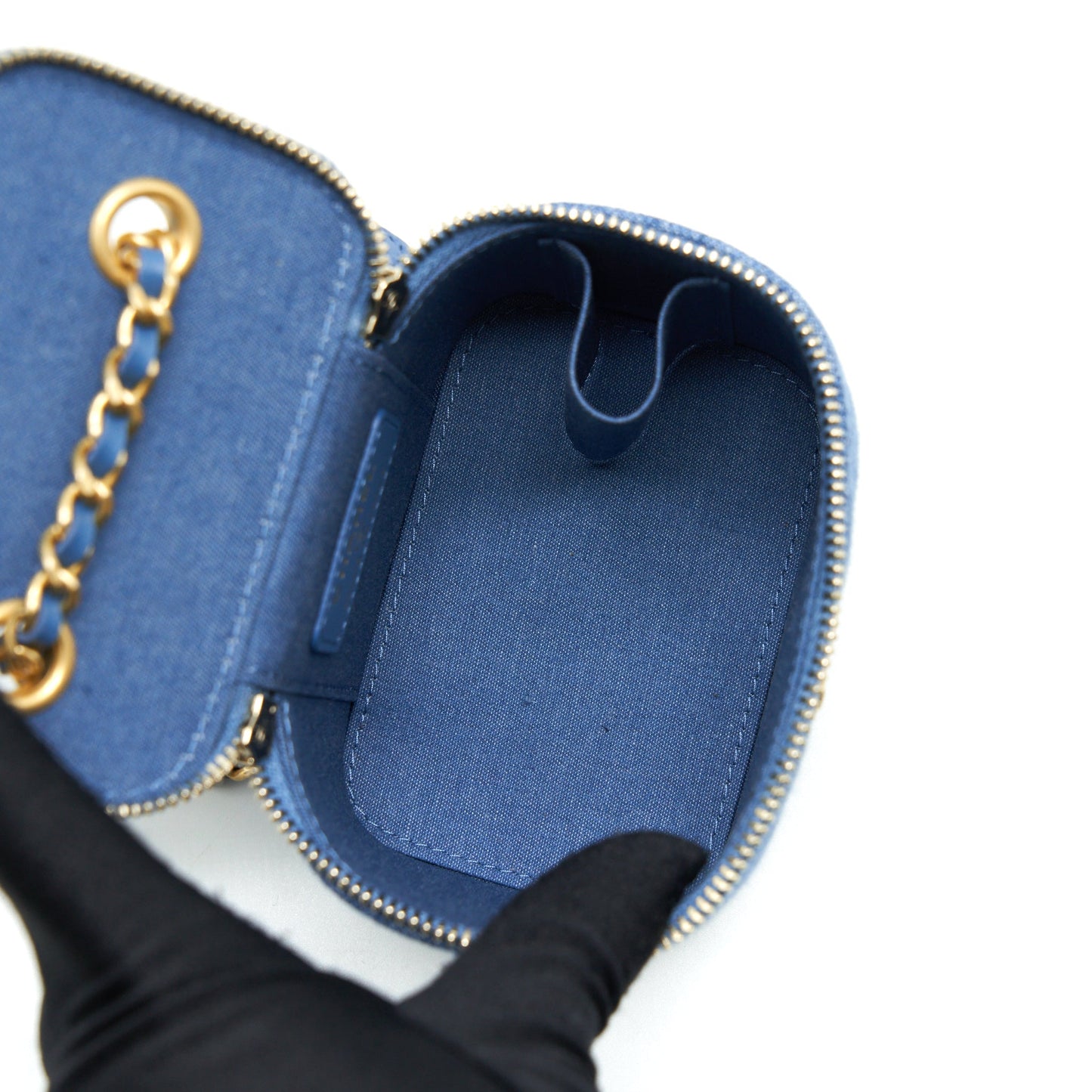 Chanel 22C Pearl Crush Mini Vanity With Chain Denim Blue