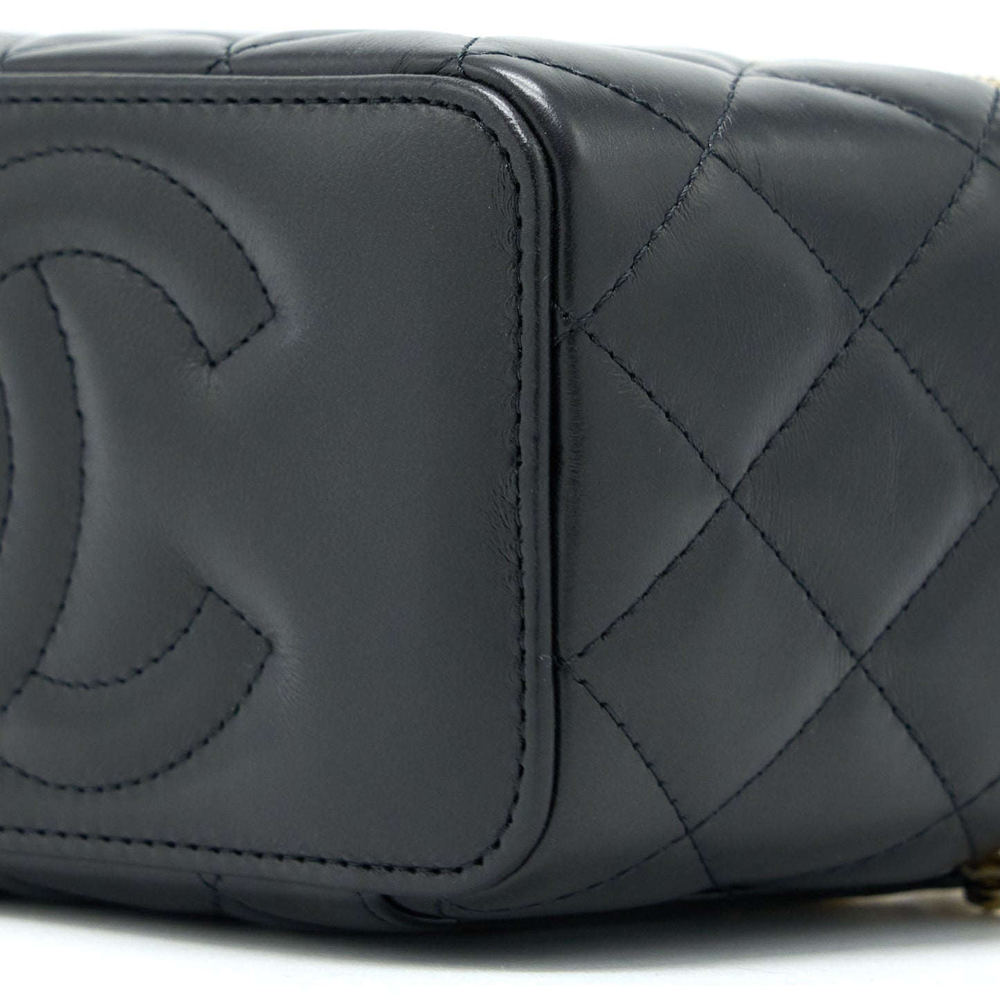 Chanel 22K Gold Pillar Adjustable Chain Long Vanity Lambskin Black  (Microchip)