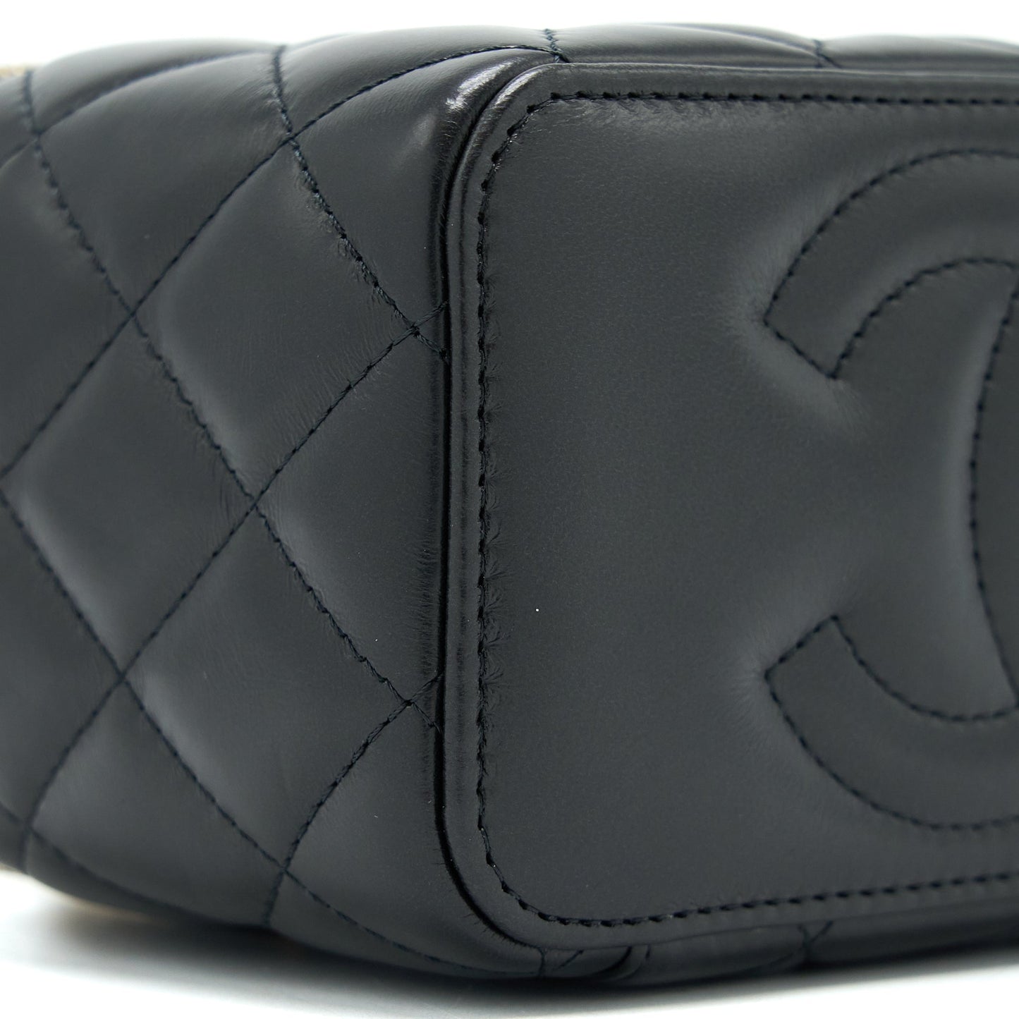 Chanel 22K Gold Pillar Adjustable Chain Long Vanity Lambskin Black  (Microchip)