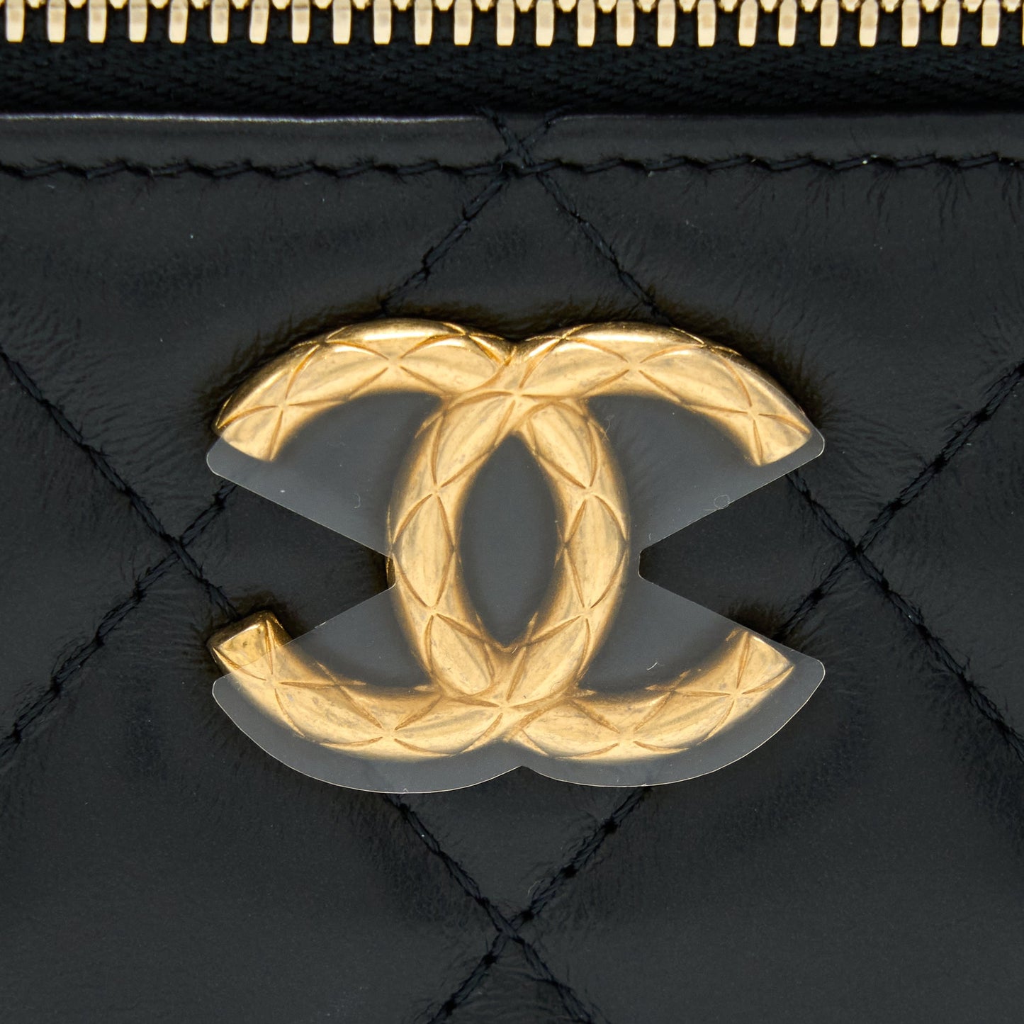 Chanel 22K Gold Pillar Adjustable Chain Long Vanity Lambskin Black  (Microchip)