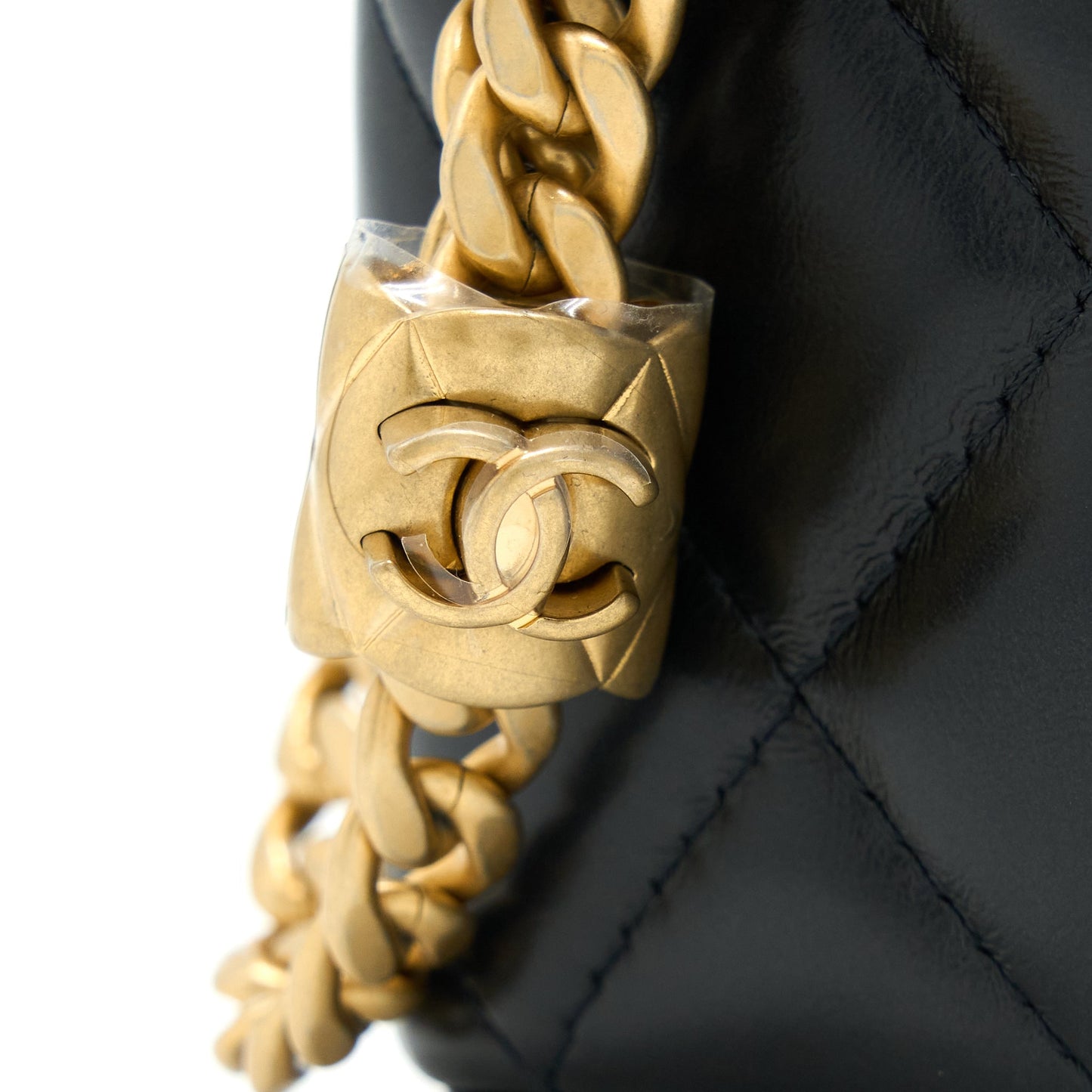 Chanel 22K Gold Pillar Adjustable Chain Long Vanity Lambskin Black  (Microchip)