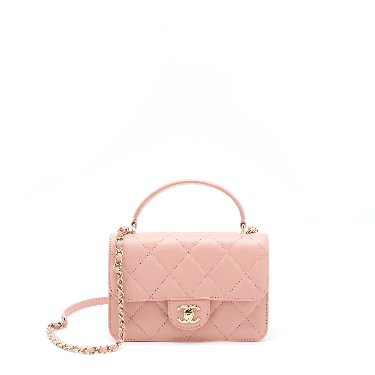 Chanel Top Handle Flap Bag Lambskin Dark Pink L