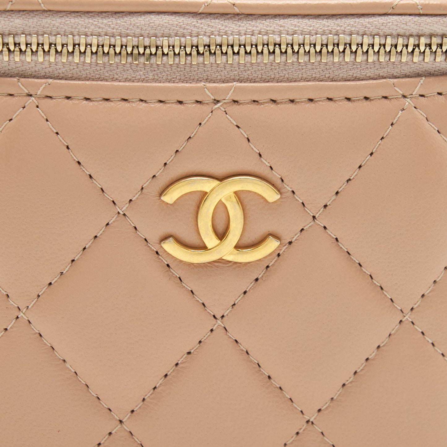 Chanel Top Handle Mini Vanity On Chain Lambskin Beige