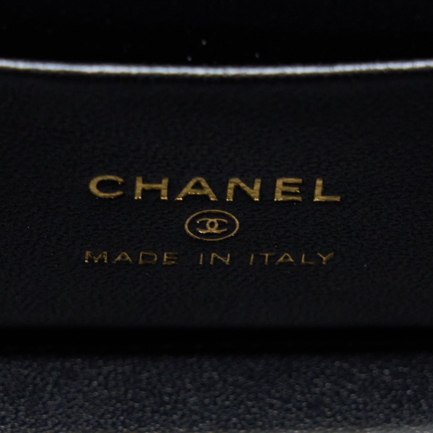 Chanel 22K Gold Pillar Adjustable Chain Long Vanity Lambskin Black  (Microchip)