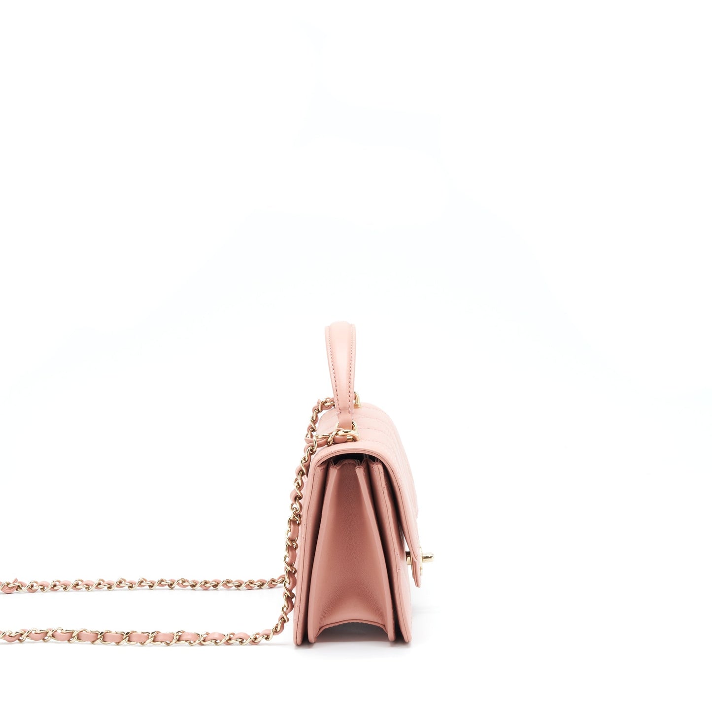 Chanel Top Handle Flap Bag Lambskin Dark Pink L