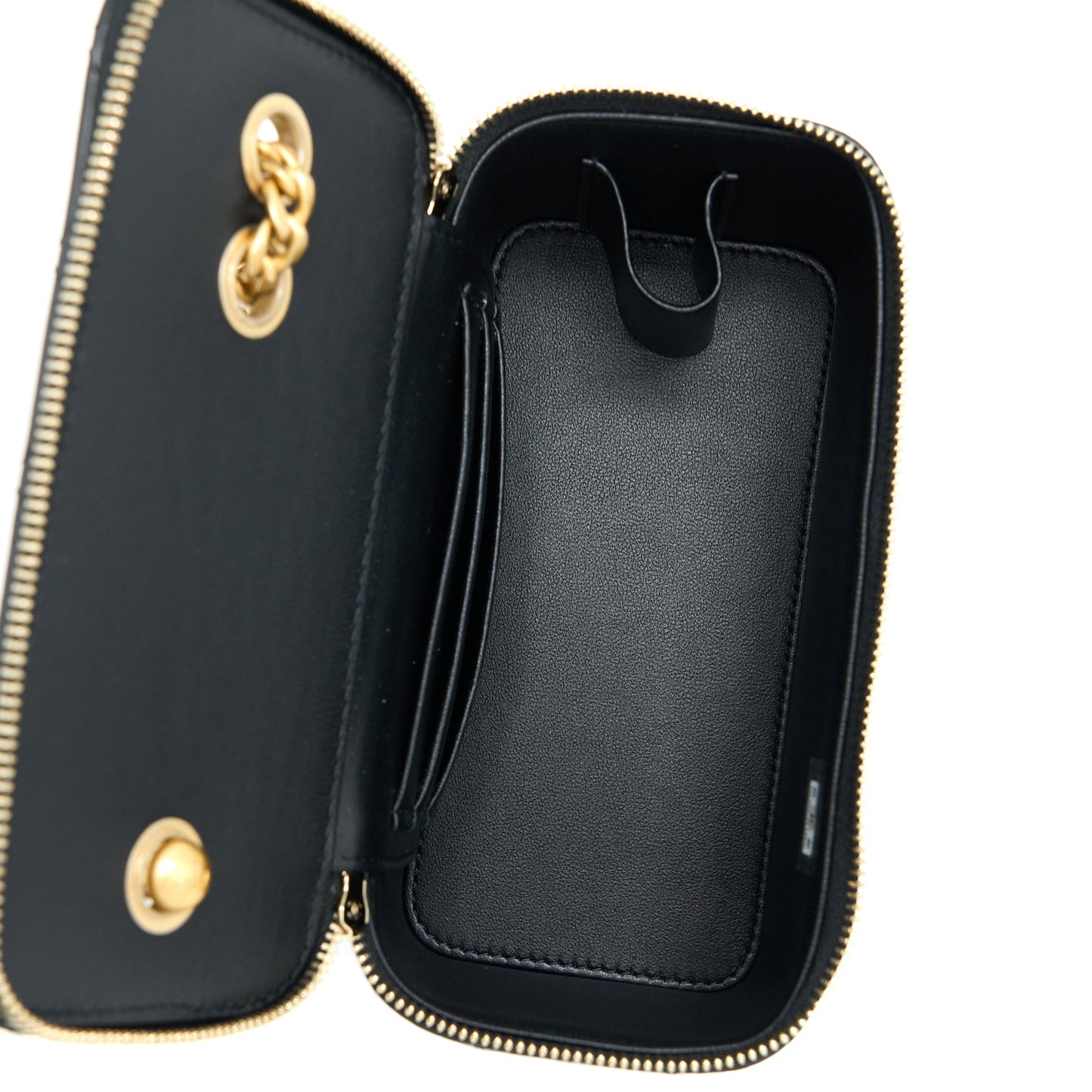 Chanel 22K Gold Pillar Adjustable Chain Long Vanity Lambskin Black  (Microchip)