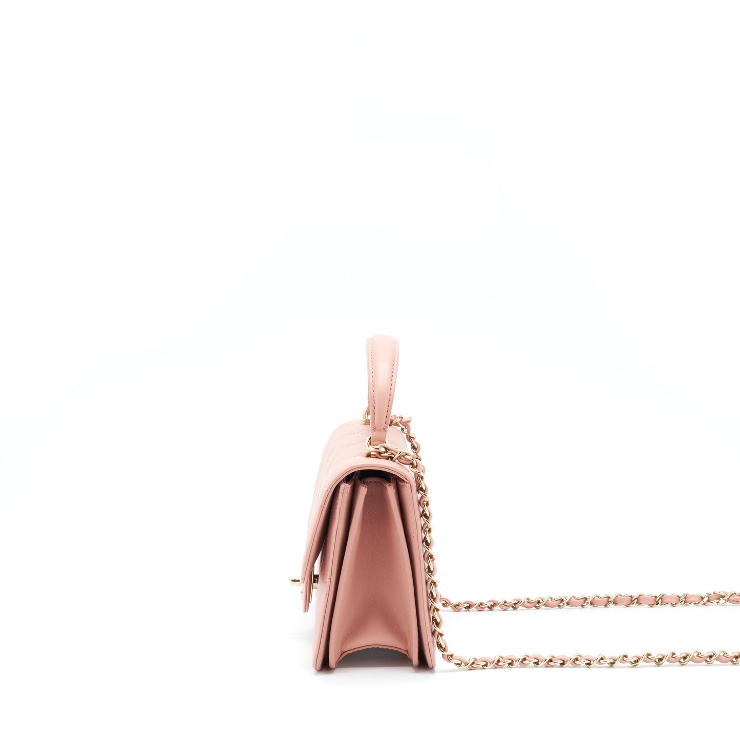 Chanel Top Handle Flap Bag Lambskin Dark Pink L