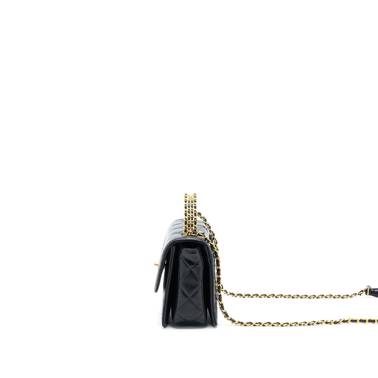 Chanel 23p Flap Bag with Top Handle Shiny Calfskin Black  (Microchip)