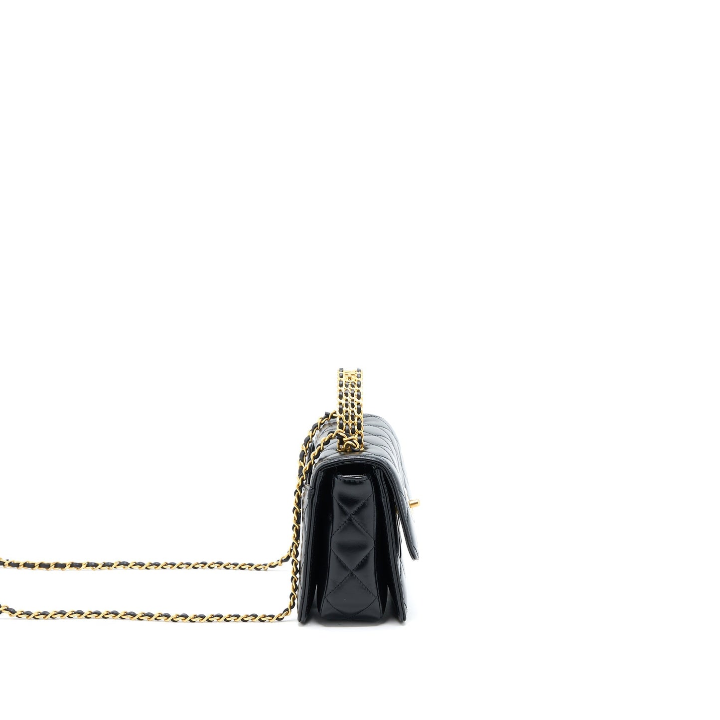 Chanel 23p Flap Bag with Top Handle Shiny Calfskin Black  (Microchip)