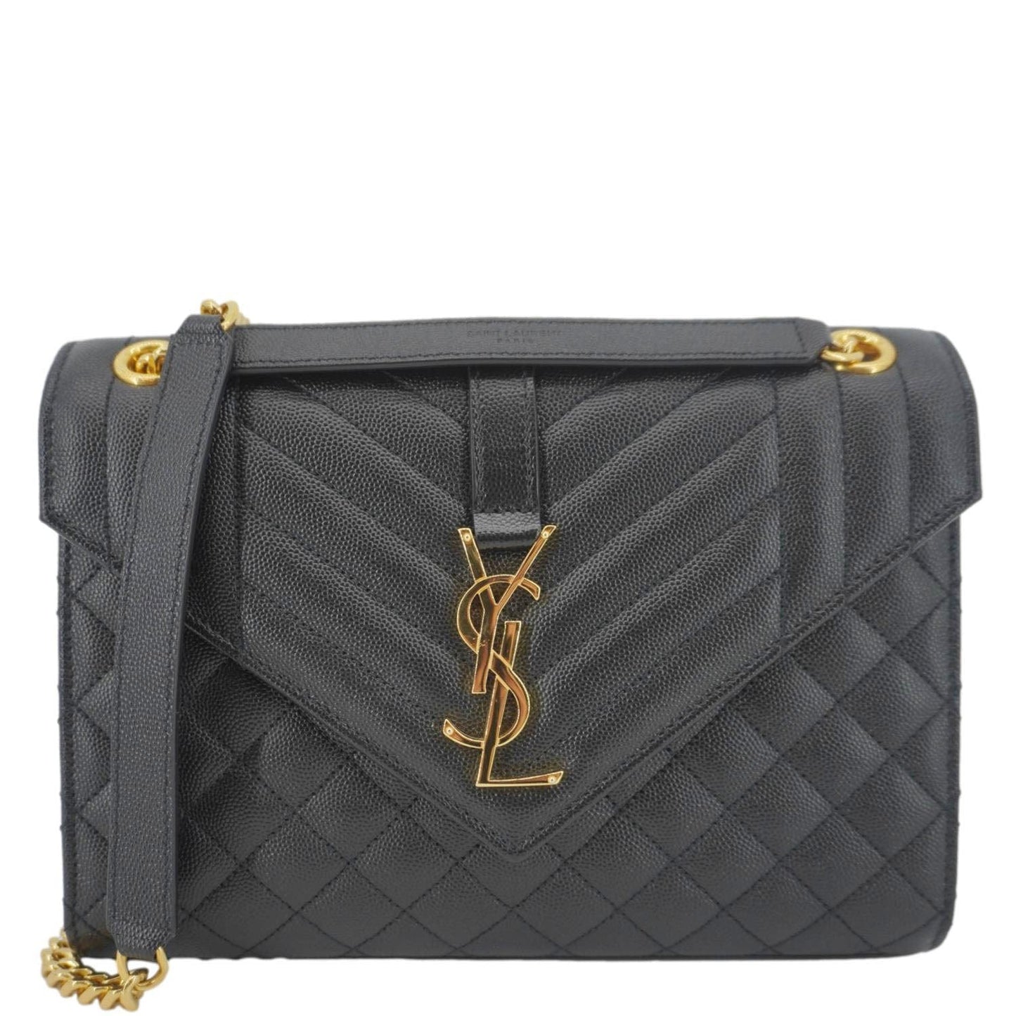 YVES SAINT LAURENT Envelope Medium Grain De Poudre Leather Shoulder Bag Black
