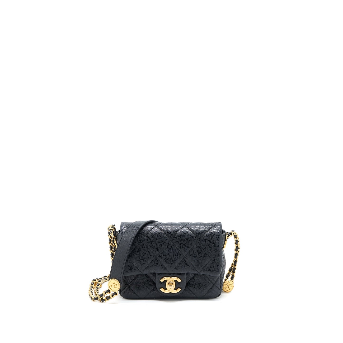 Chanel 22A Square Flap Bag Caviar Black  (Microchip)