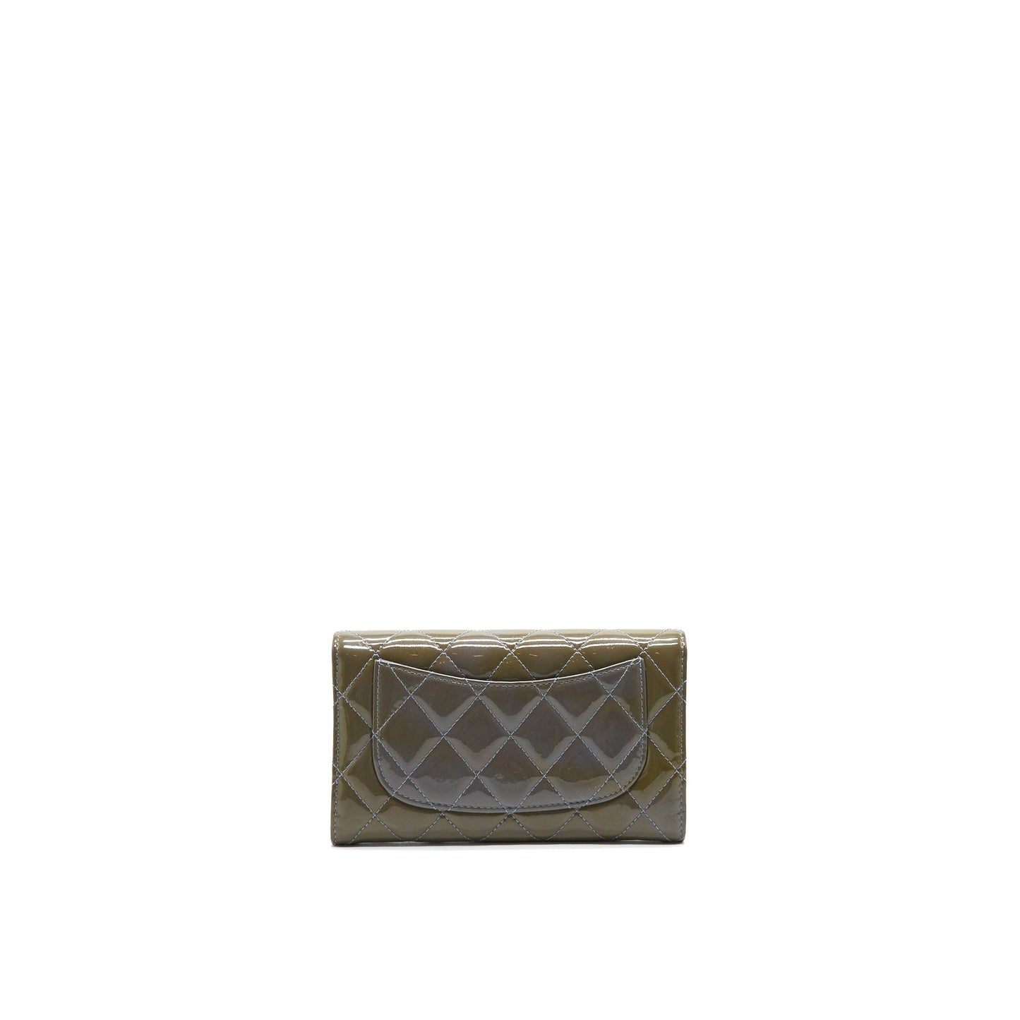 CHANEL FLAP LONG WALLET PATENT LEATHER GREY