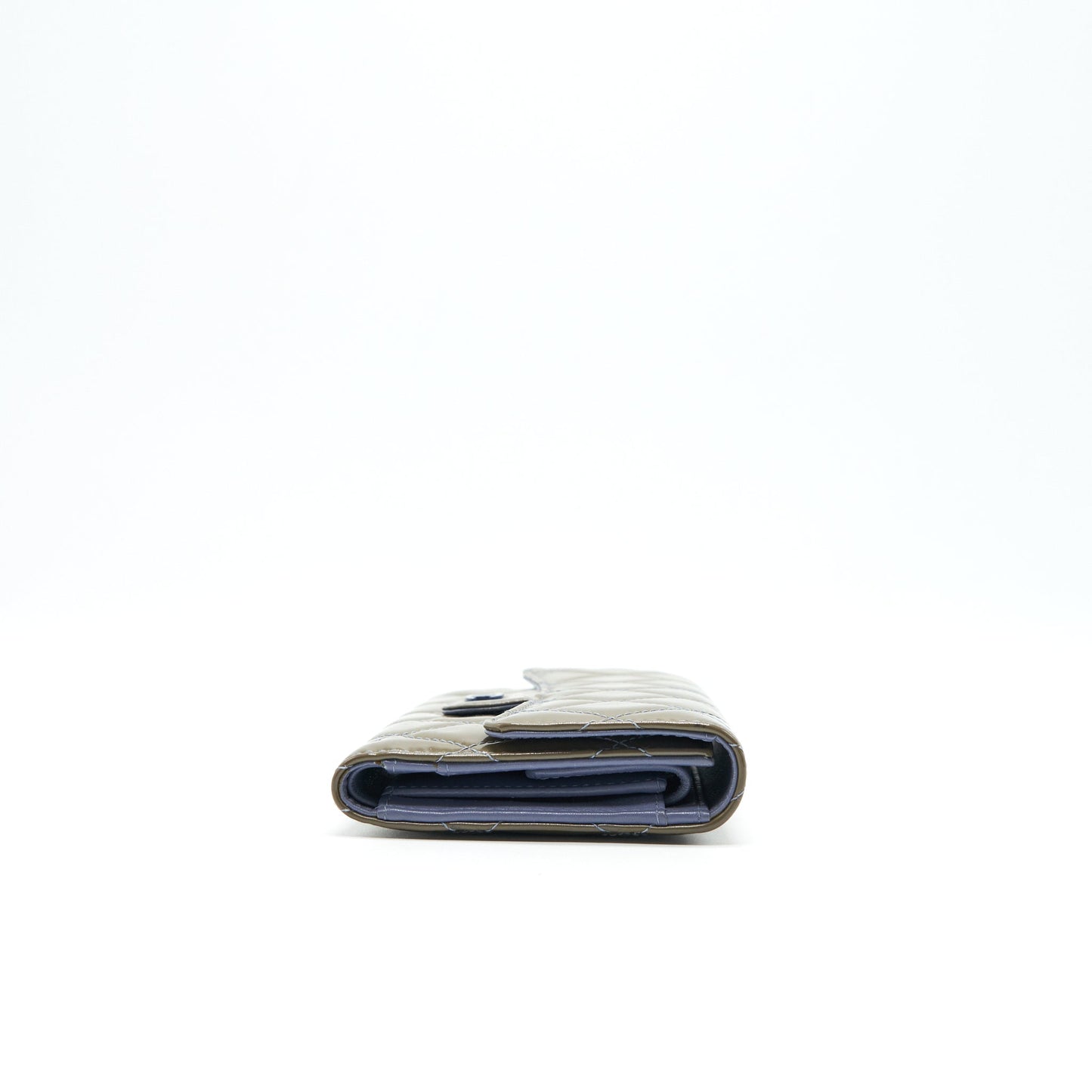 CHANEL FLAP LONG WALLET PATENT LEATHER GREY