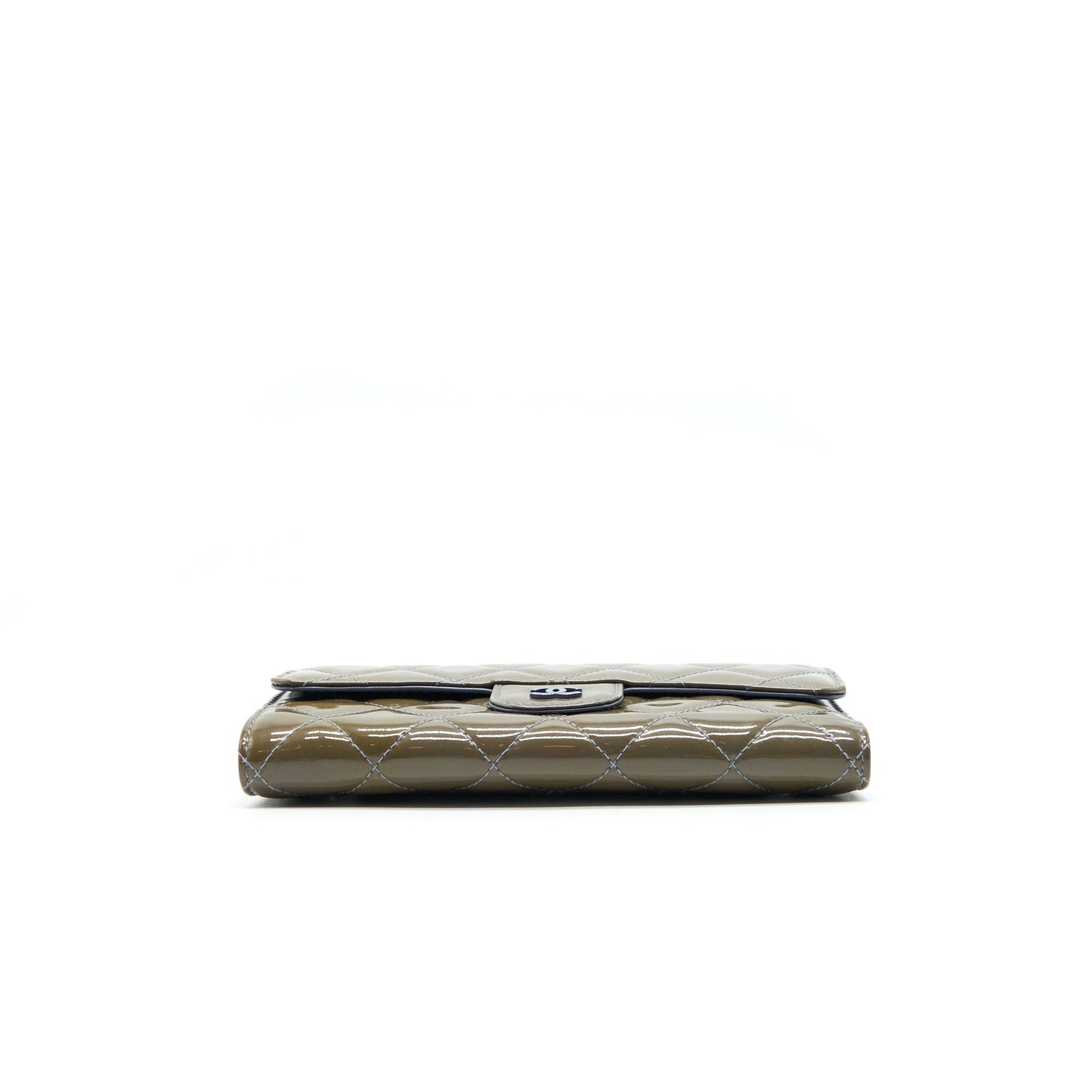 CHANEL FLAP LONG WALLET PATENT LEATHER GREY