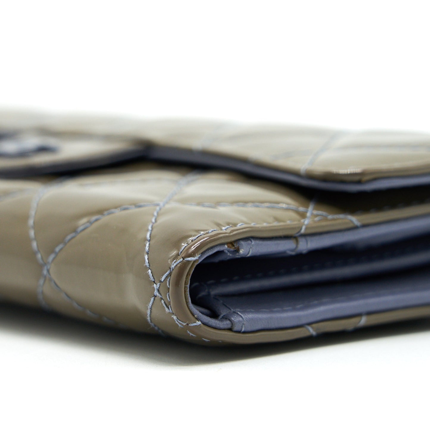 CHANEL FLAP LONG WALLET PATENT LEATHER GREY