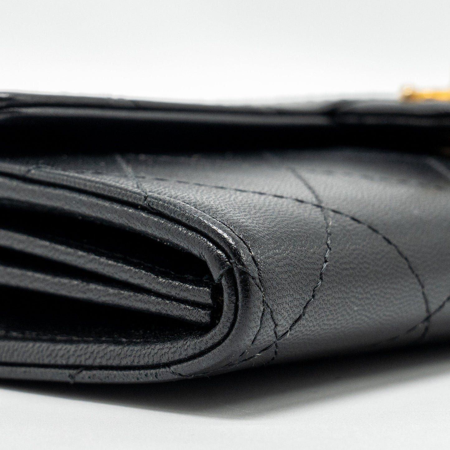 Chanel Quilted Pearl Long Wallet on Chain Goatskin Black