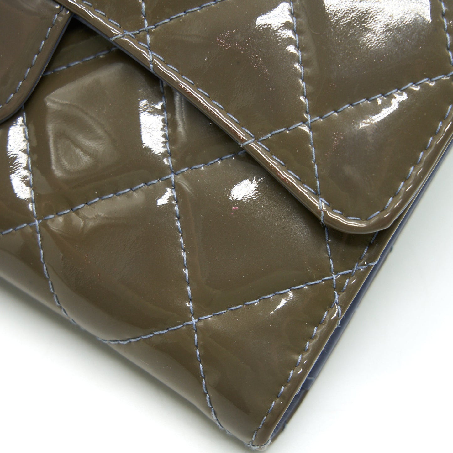 CHANEL FLAP LONG WALLET PATENT LEATHER GREY