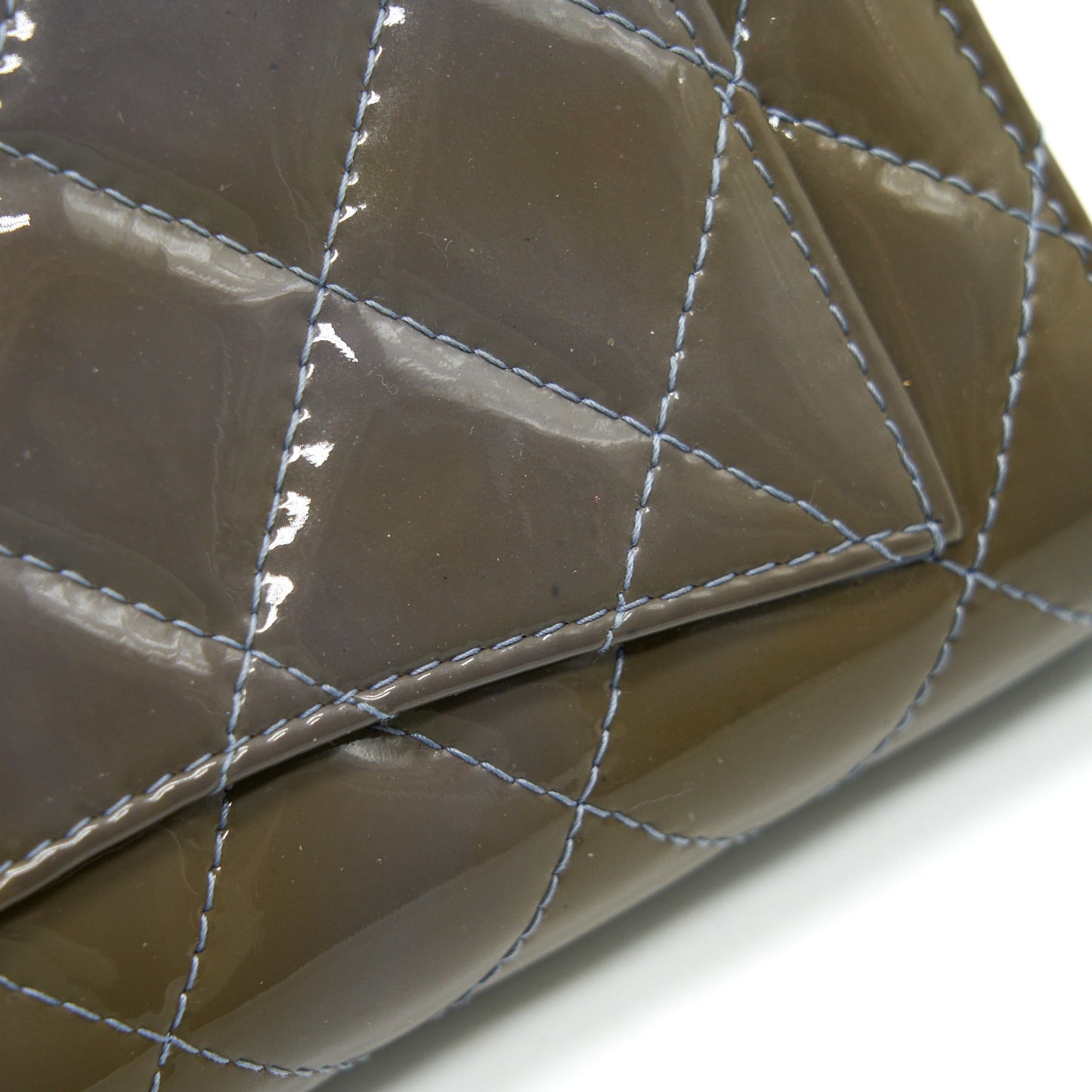 CHANEL FLAP LONG WALLET PATENT LEATHER GREY