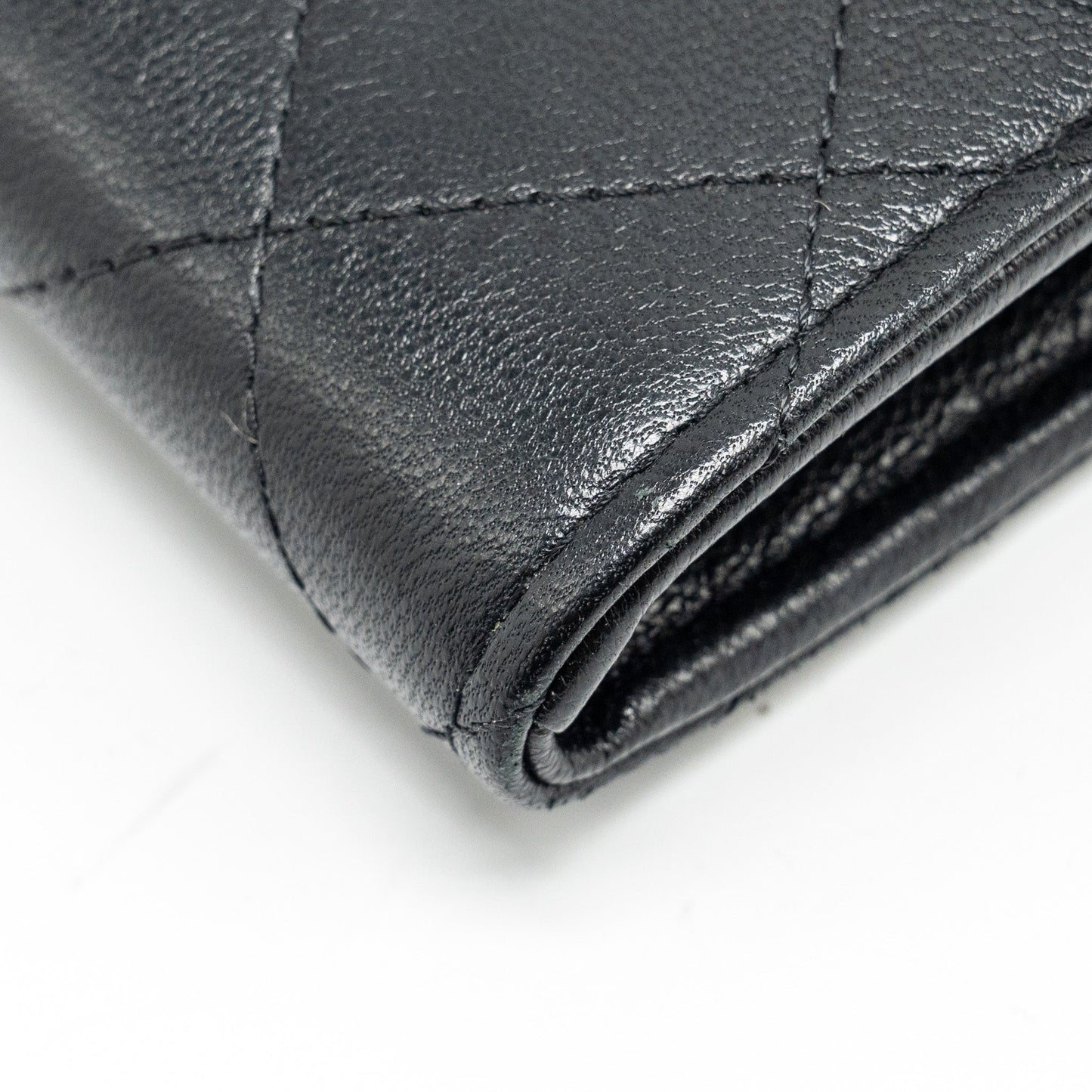Chanel Quilted Pearl Long Wallet on Chain Goatskin Black