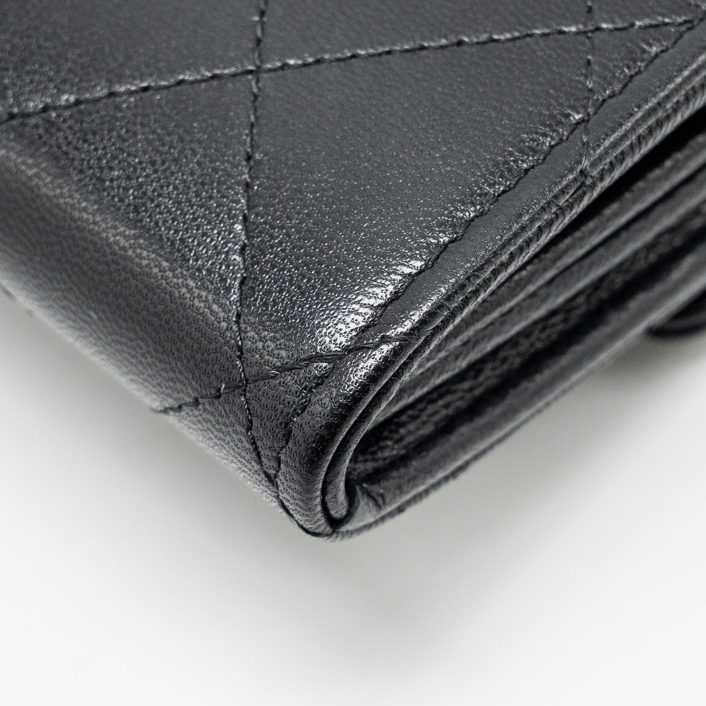 Chanel Quilted Pearl Long Wallet on Chain Goatskin Black
