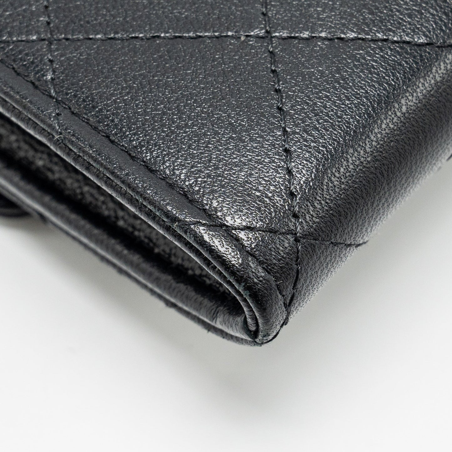 Chanel Quilted Pearl Long Wallet on Chain Goatskin Black