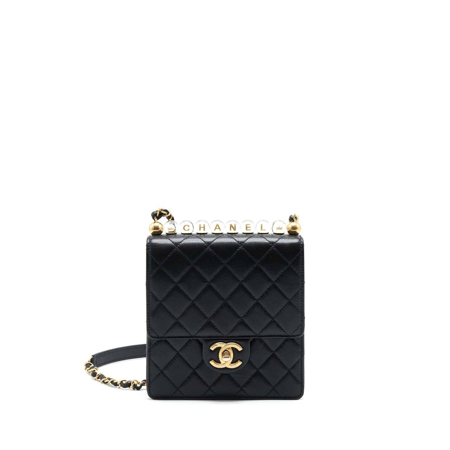 Chanel Limitation Pearl Flap Bag Goatskin Black