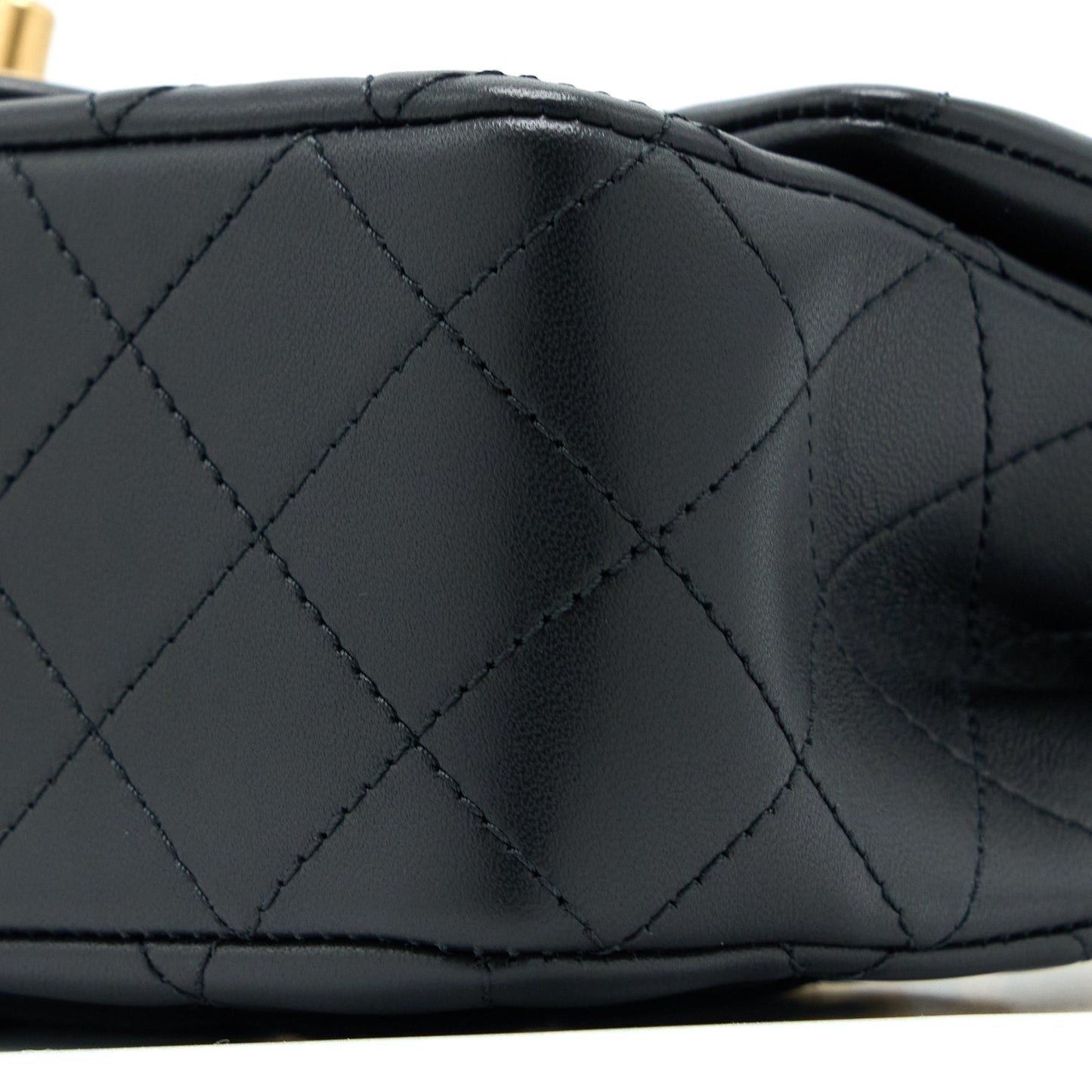 Chanel 23C Pearl Crush Mini Rectangular Flap Bag Lambskin Black Brushed  (Microchip)
