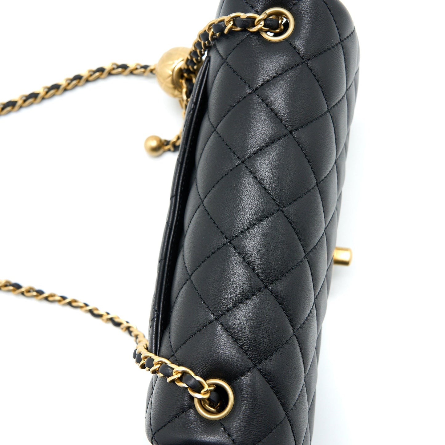 Chanel 23C Pearl Crush Mini Rectangular Flap Bag Lambskin Black Brushed  (Microchip)