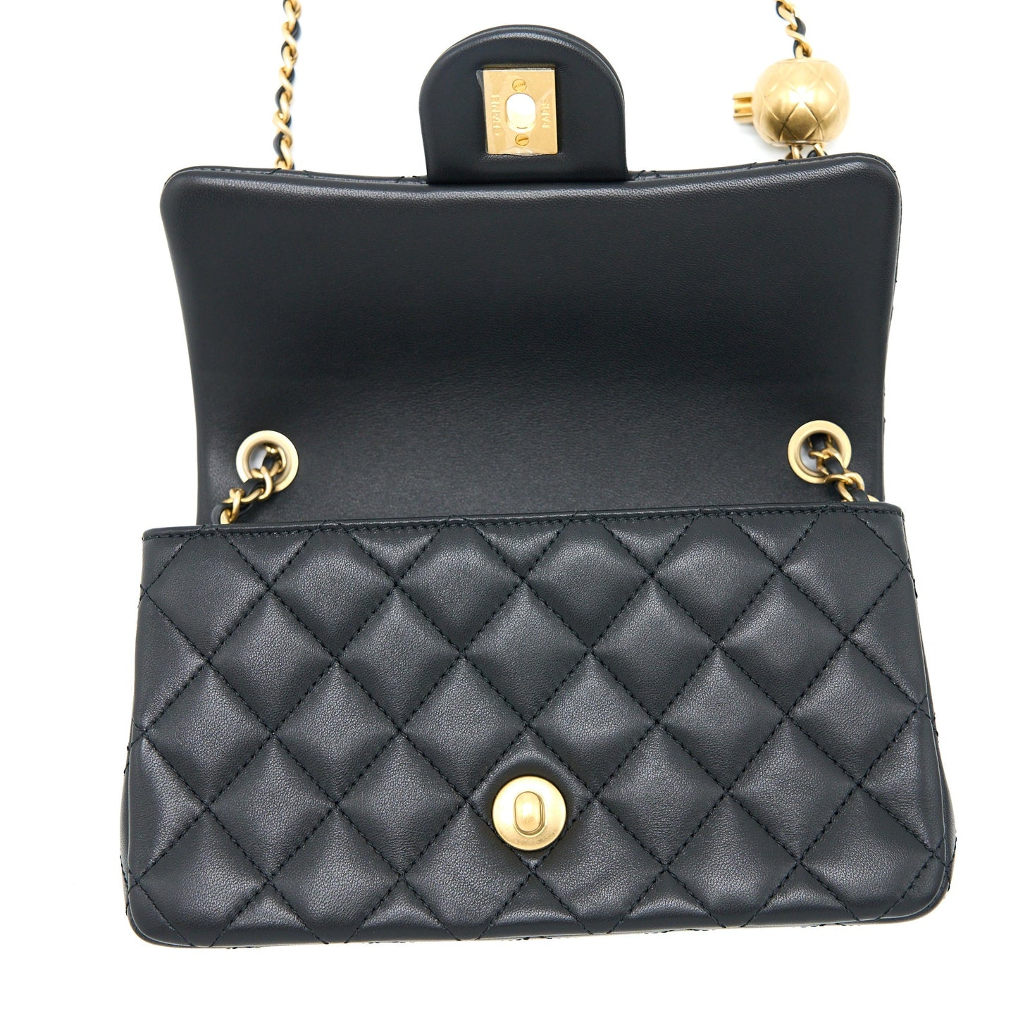 Chanel 23C Pearl Crush Mini Rectangular Flap Bag Lambskin Black Brushed  (Microchip)