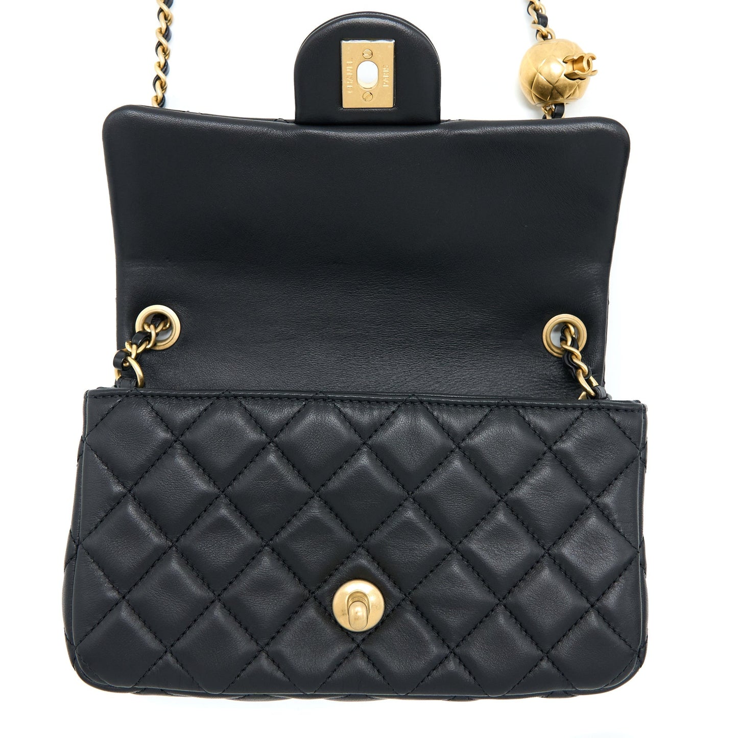 Chanel Pearl Crush Mini Rectangular Flap Bag Lambskin Black Brushed