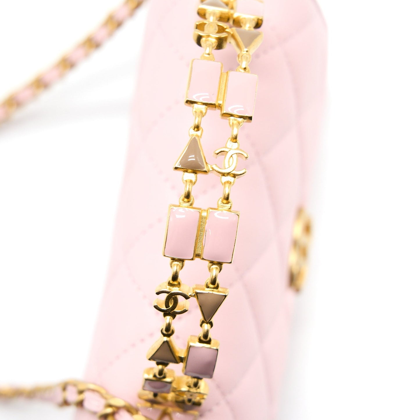 Chanel 22B Mini Flap Bag with Enamel Top Handle Lambskin Pink Brushed