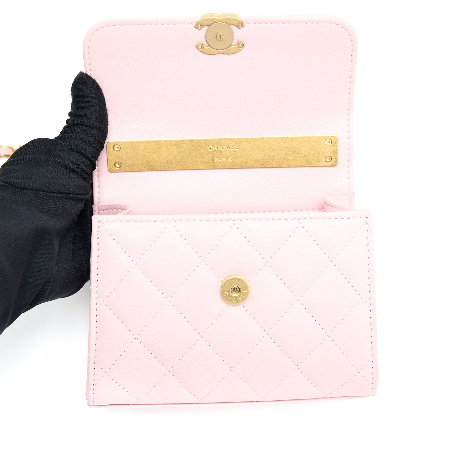 Chanel 22B Mini Flap Bag with Enamel Top Handle Lambskin Pink Brushed