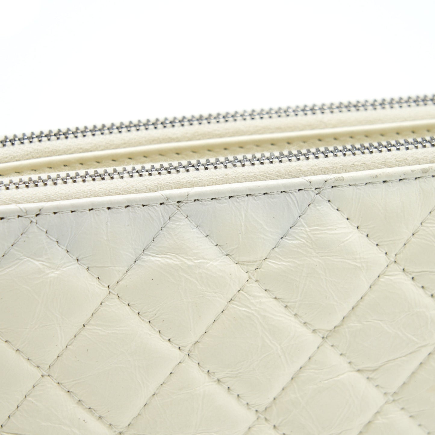 Chanel Gabrielle Clutch On Chain Aged Calfskin White With Silver And Gold Hardware
