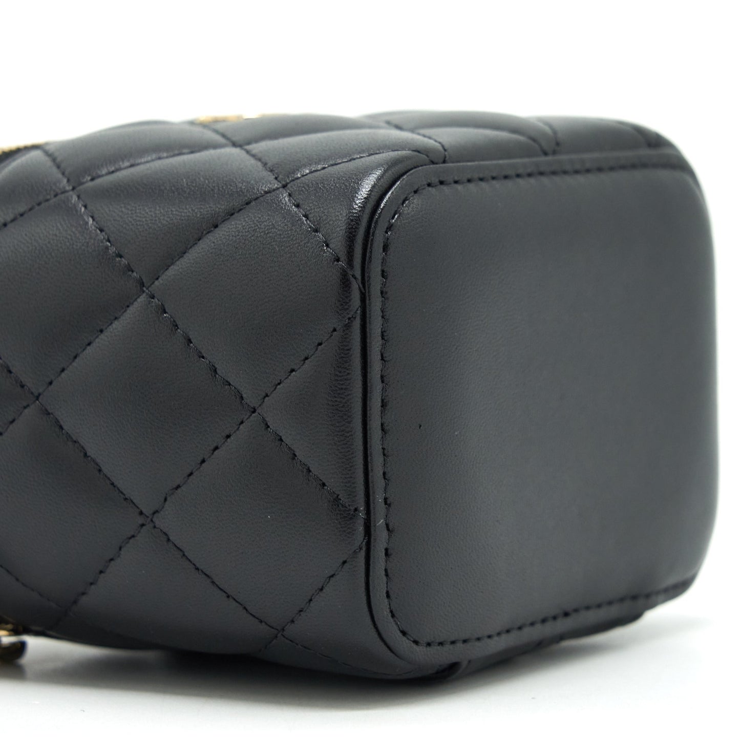 Chanel Top Handle Mini Vanity With Chain Lambskin Black L