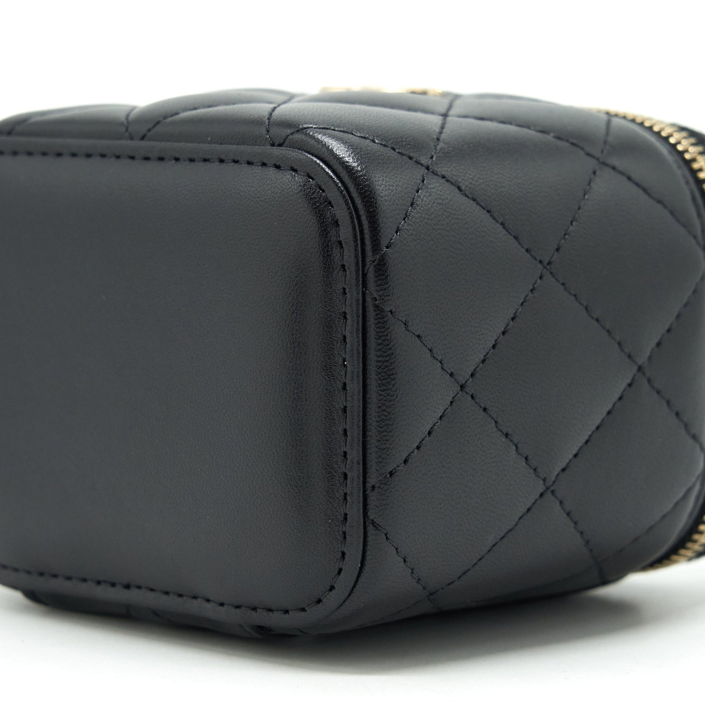 Chanel Top Handle Mini Vanity With Chain Lambskin Black L