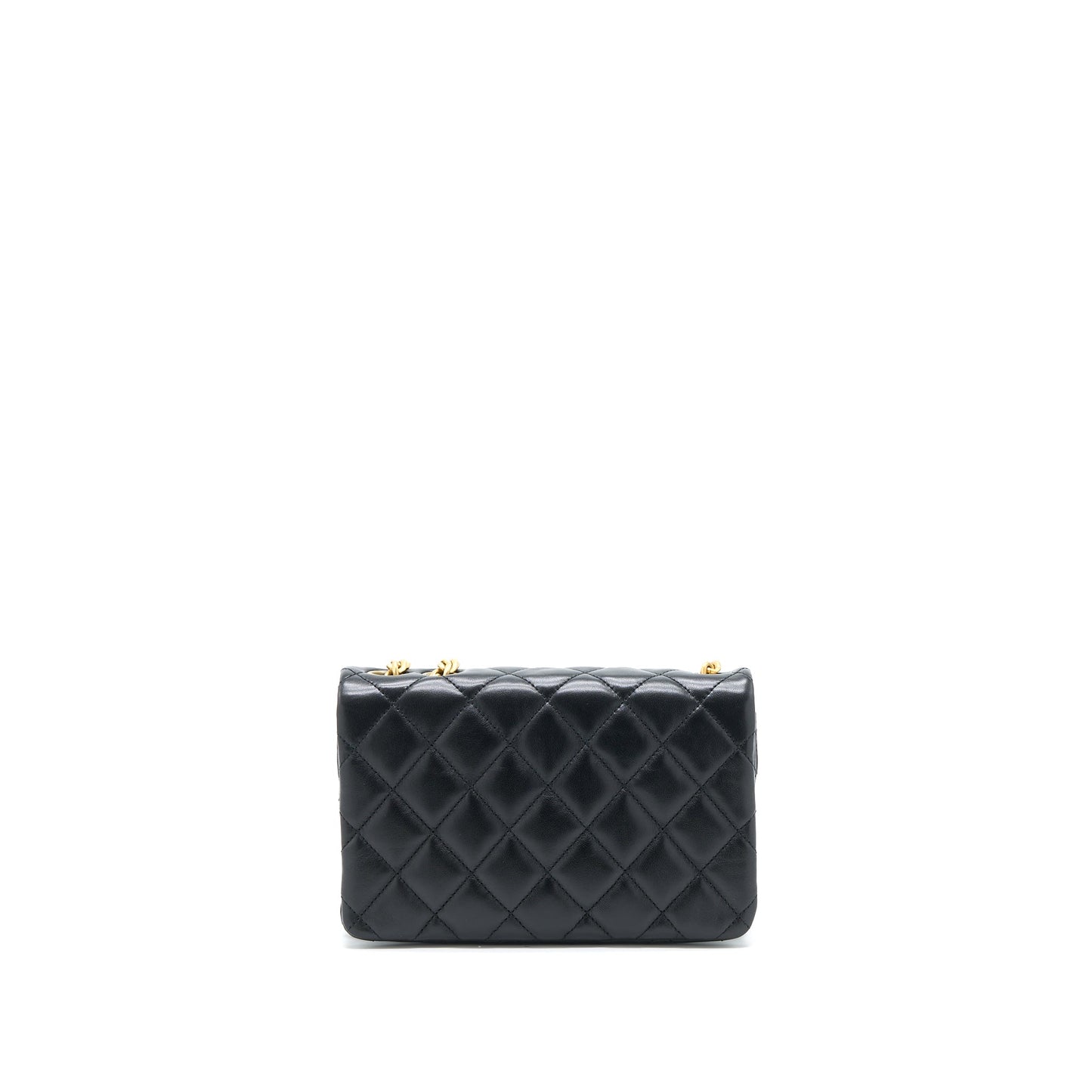 Chanel 22K Gold Pillar Adjustable Chain Flap Bag Lambskin Black Brushed  (Microchip)
