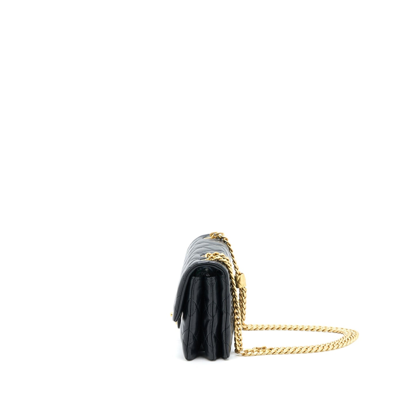 Chanel 22K Gold Pillar Adjustable Chain Flap Bag Lambskin Black Brushed  (Microchip)
