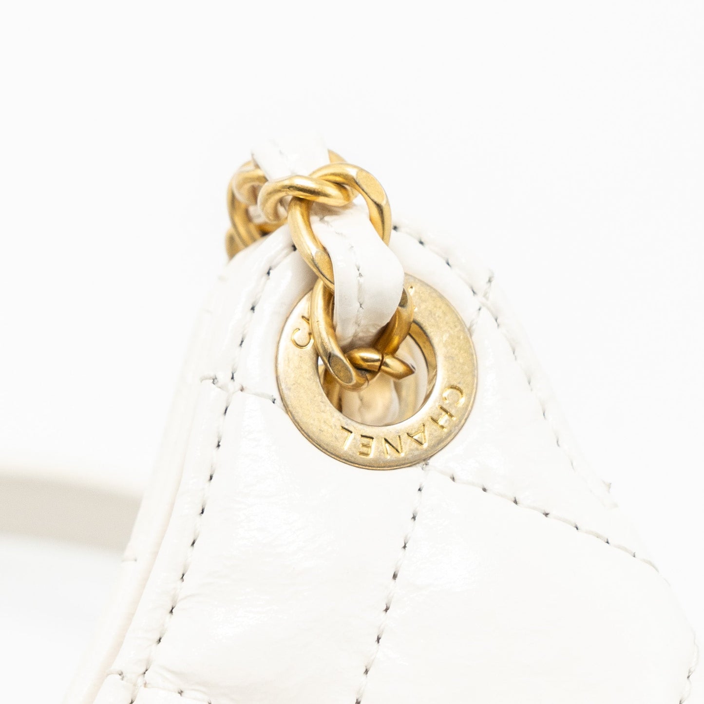 Chanel 23b Small Hobo Bag Shiny Calfskin White Brushed (Microchip)