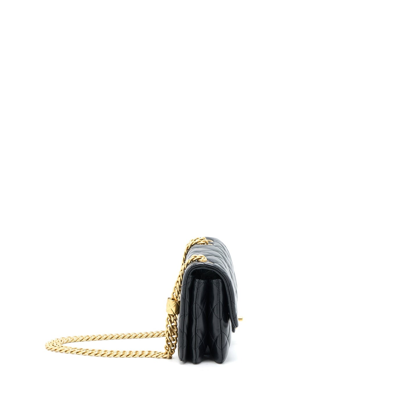 Chanel 22K Gold Pillar Adjustable Chain Flap Bag Lambskin Black Brushed  (Microchip)