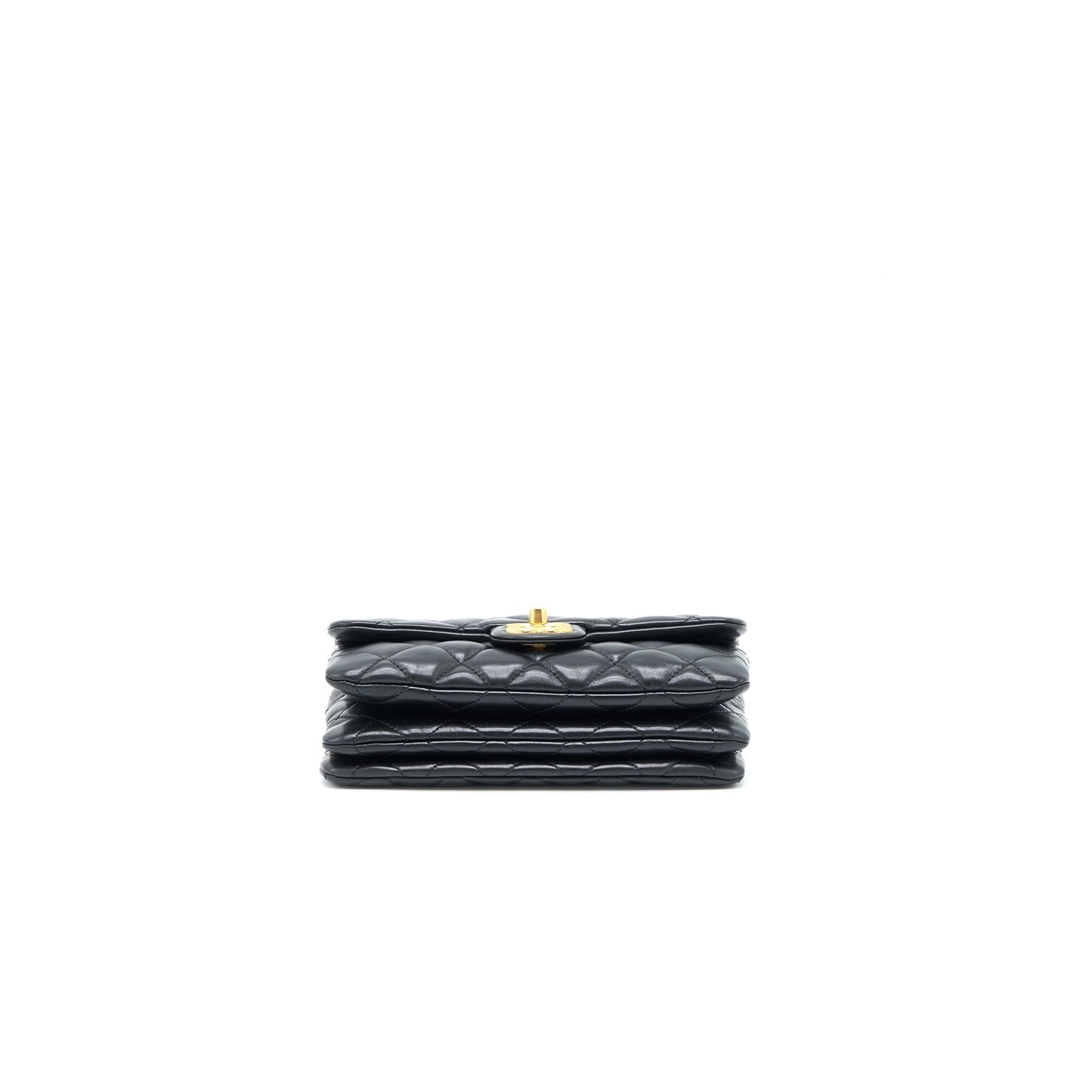 Chanel 22K Gold Pillar Adjustable Chain Flap Bag Lambskin Black Brushed  (Microchip)