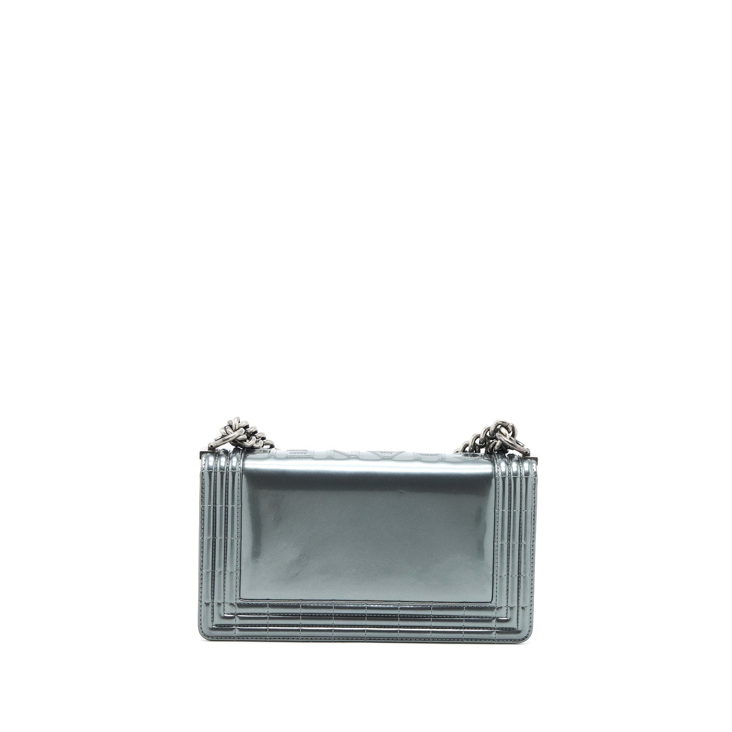 Chanel Medium Boy Bag Patent Grey Ruthenium
