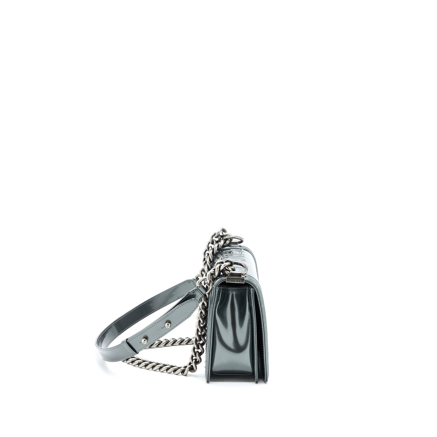 Chanel Medium Boy Bag Patent Grey Ruthenium