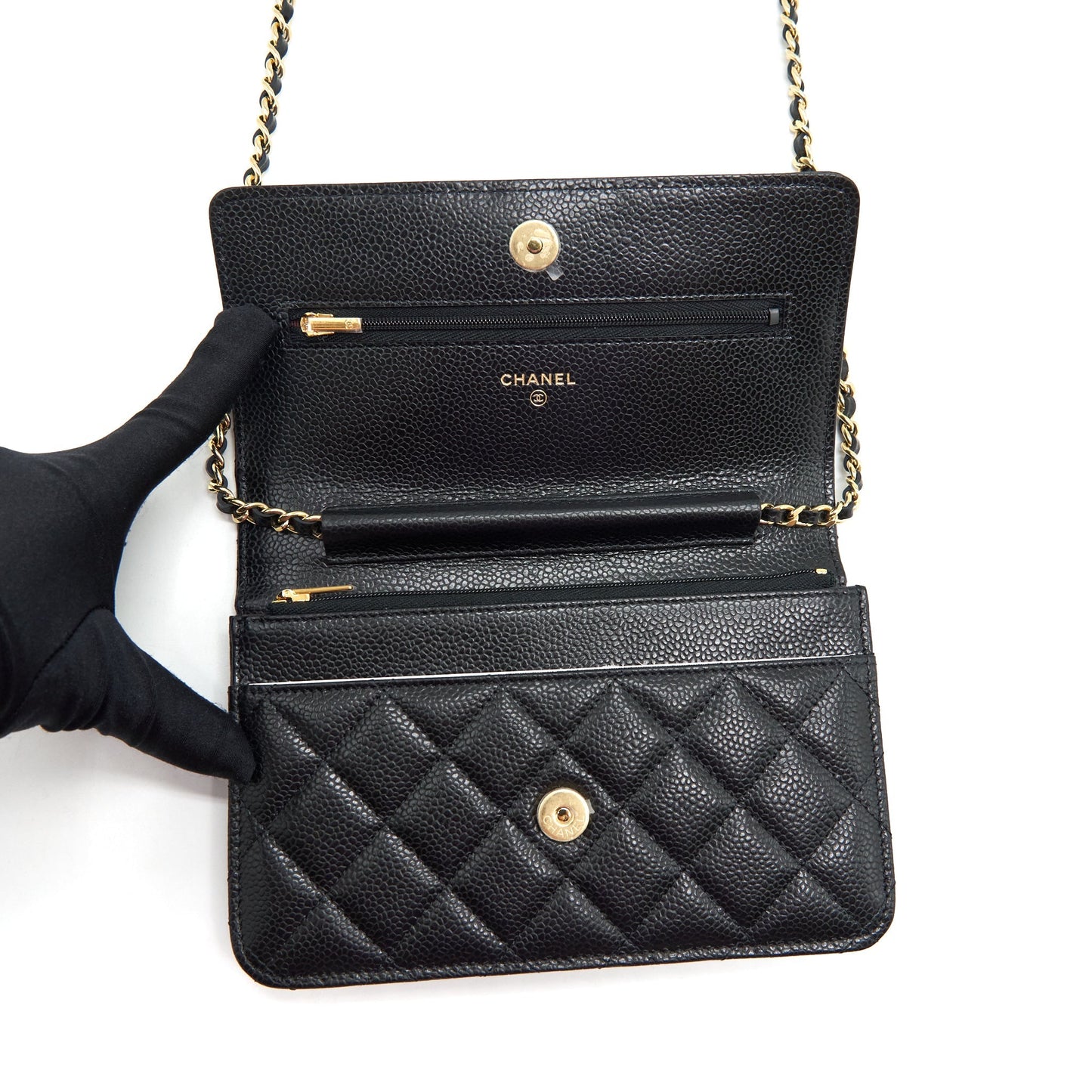Chanel 22P Classic Wallet On Chain Caviar Black L