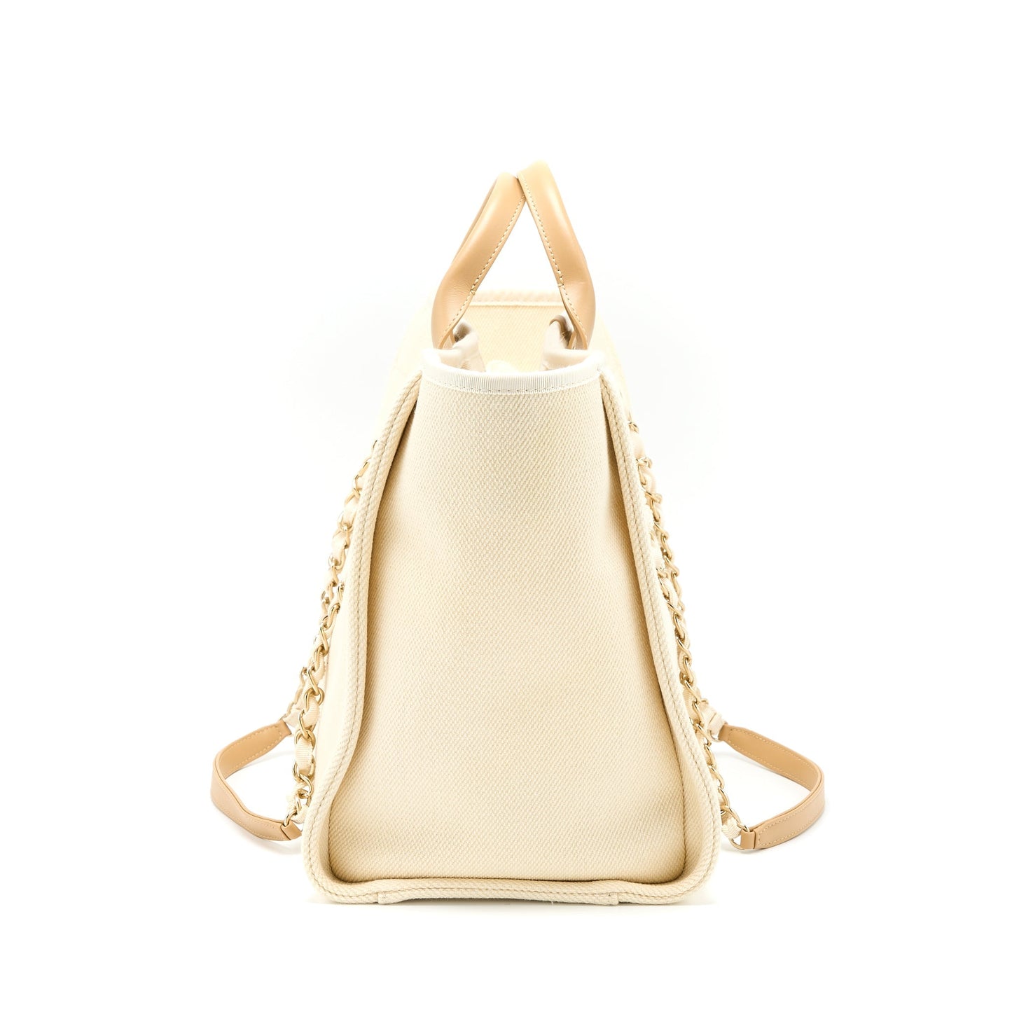Chanel Deauville Tote Bag Fabric/Leather Creamy White/Beige