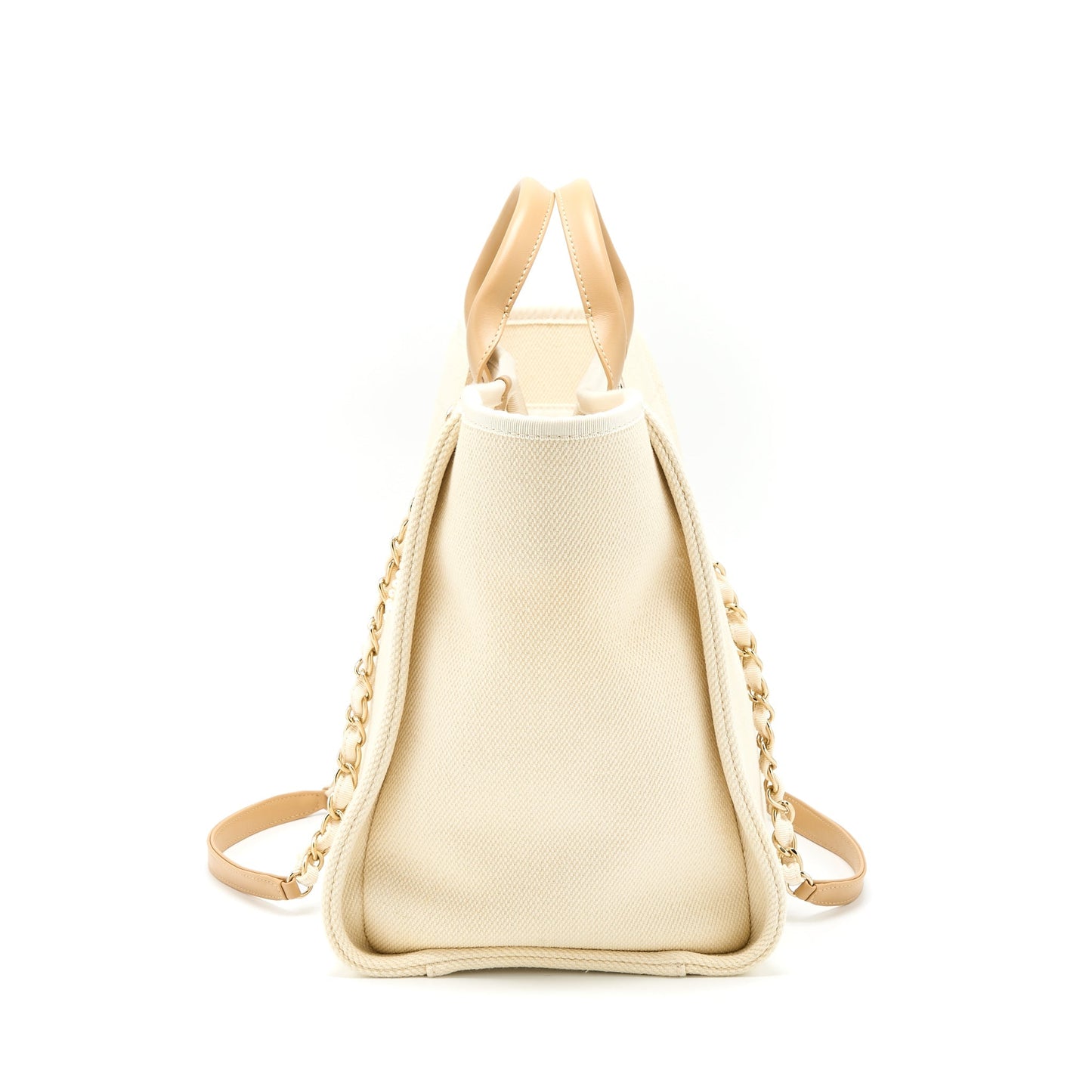 Chanel Deauville Tote Bag Fabric/Leather Creamy White/Beige