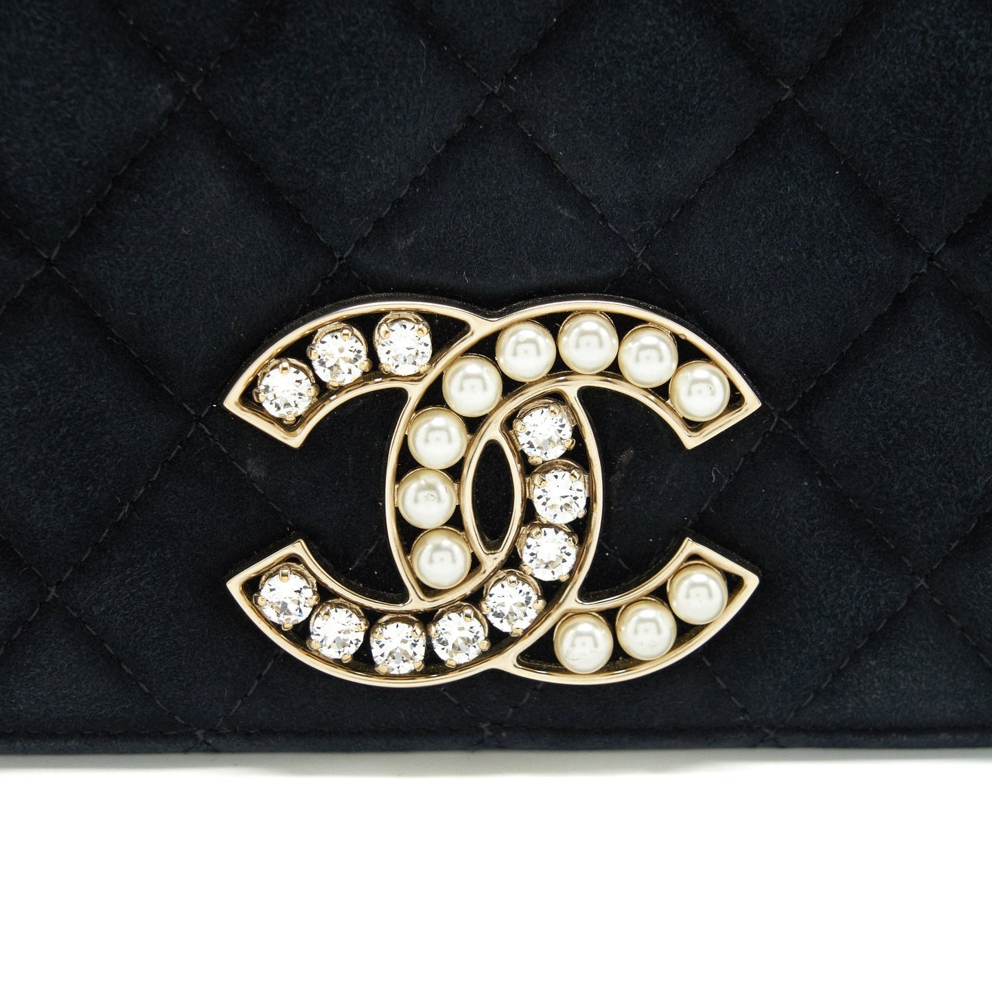 Chanel Quilted Velvet CC Logo Flap Bag black L